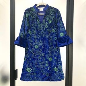 Gretchen Scott Large Blue and Green Velvet Floral Dress